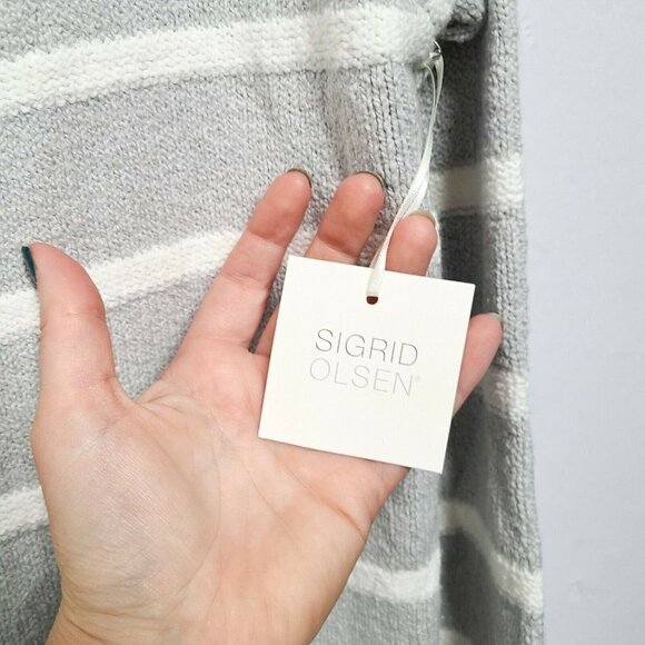 NWT Sigrid Olsen Women's Small Gray Cardigan Striped Sweater Pockets Open Thick - Picture 5 of 9